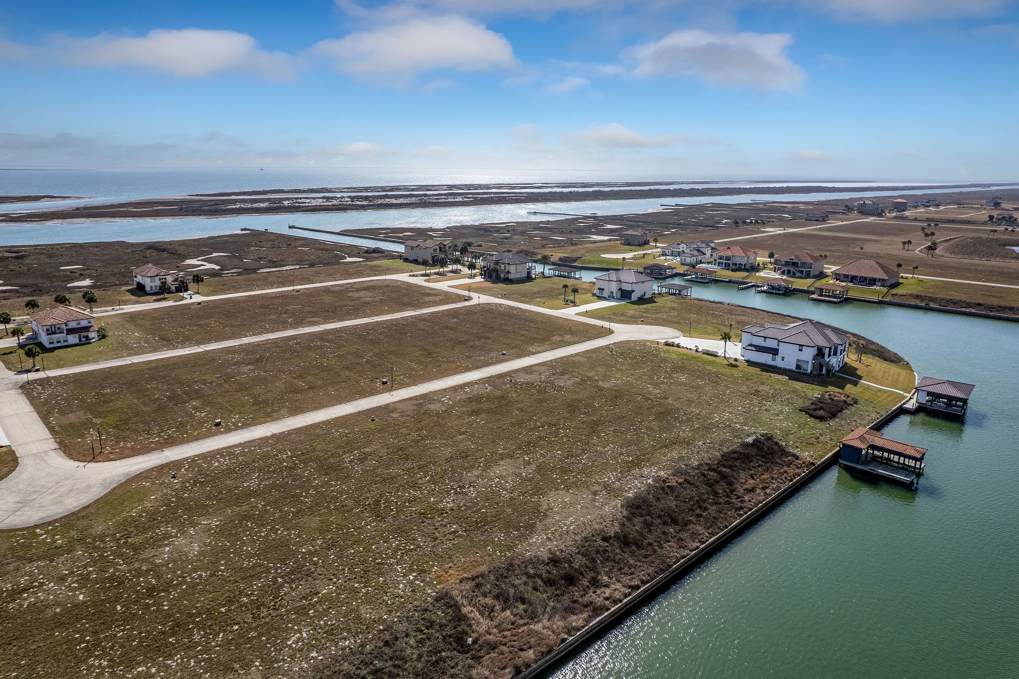 154 Chateau Way Port Port O'Connor, TX 77982 - Photo 12 of 16 Aerial View of the Lot with Boathouse with proximity to ICW Sanctuary Entrance