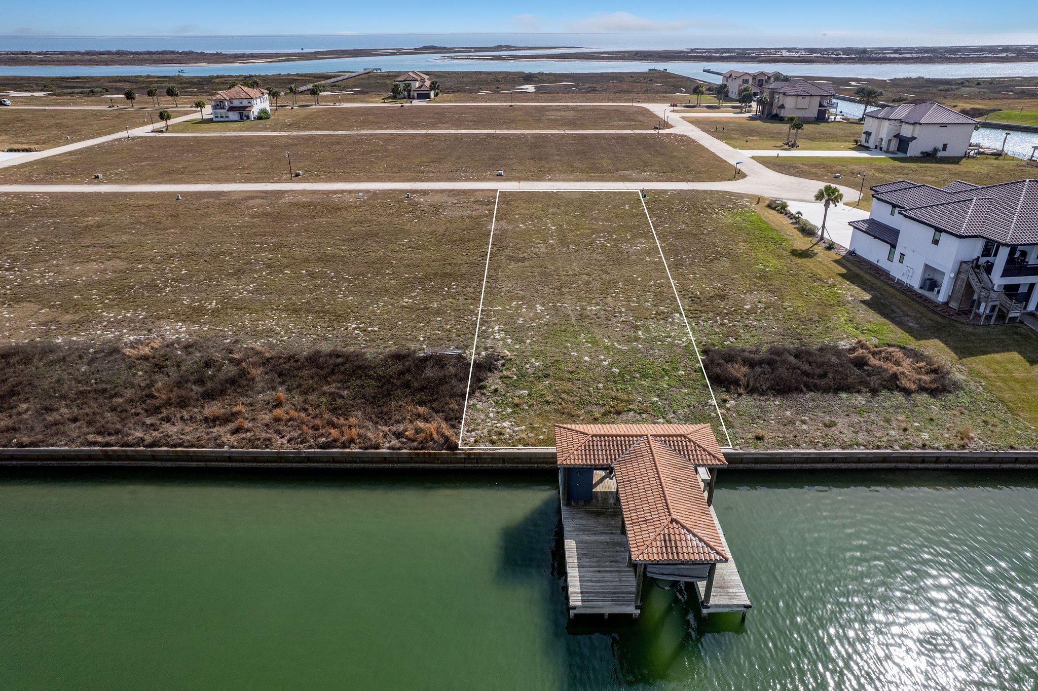 154 Chateau Way Port Port O'Connor, TX 77982 - Photo 8 of 16 Aerial View with approximate property lines of the Lot with Boathouse