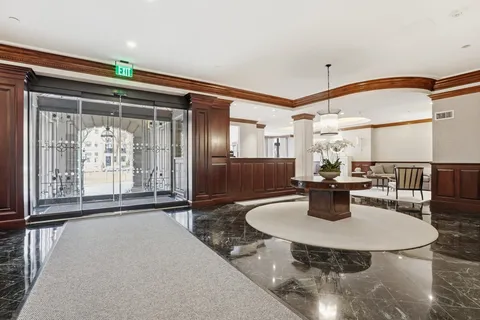 a dining room with furniture