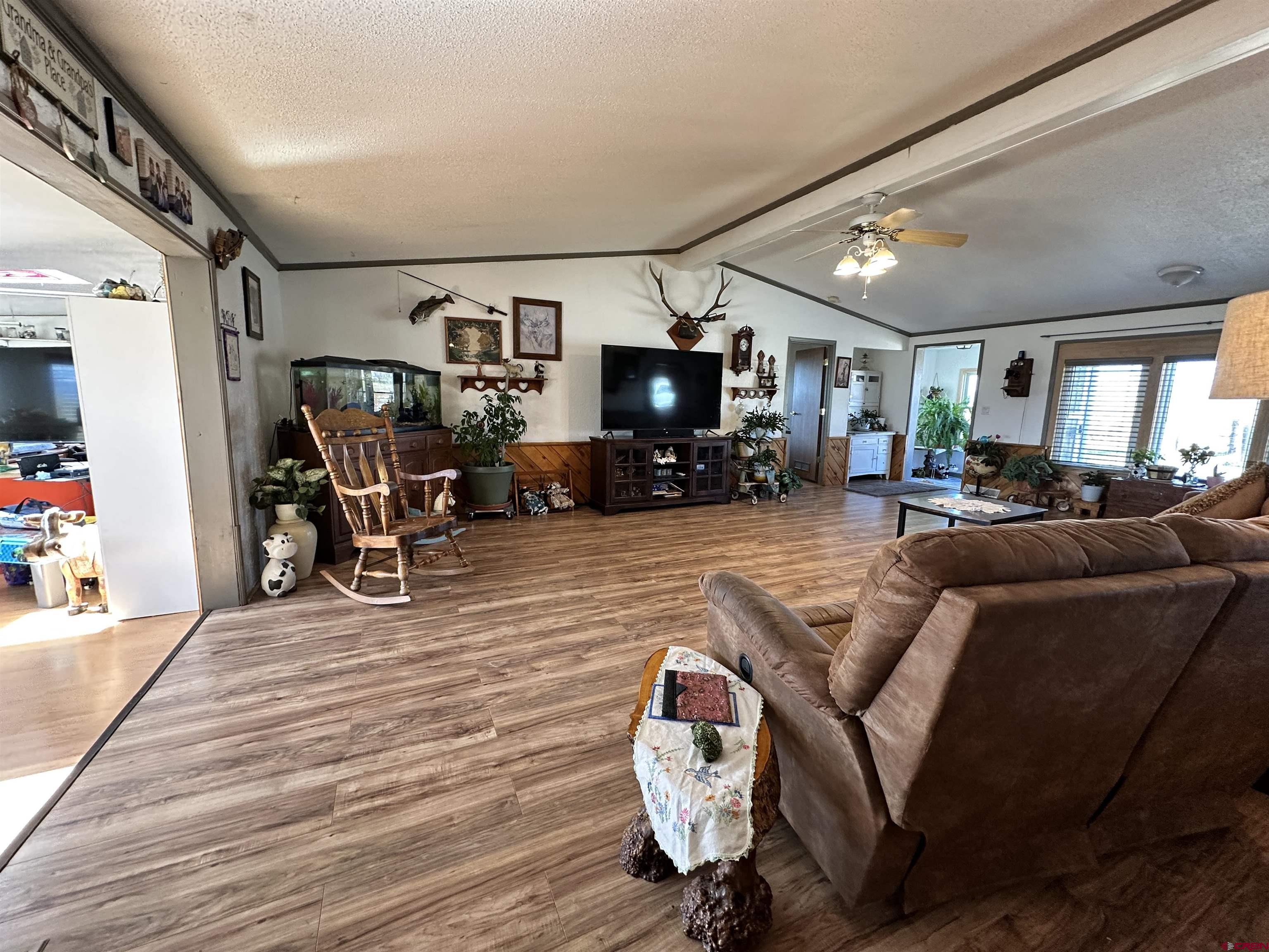 12880 2900th Road Hotchkiss, CO 81419 - Photo 7 of 22 a living room with furniture a flat screen tv and kitchen view