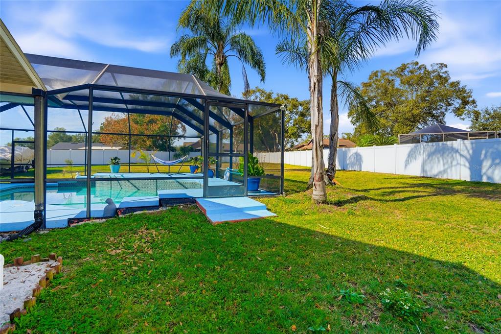 23209 Blue Ridge Place Land O' Lakes, FL 34639 - Photo 37 of 54 a view of a swimming pool with a patio and a garden