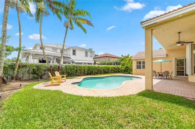 a view of a house with swimming pool and porch