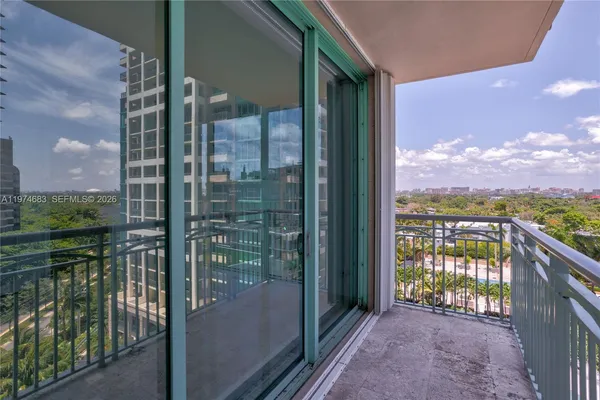 a view of a building from a balcony