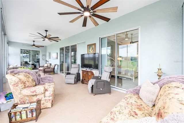 a view of a city with lawn chairs