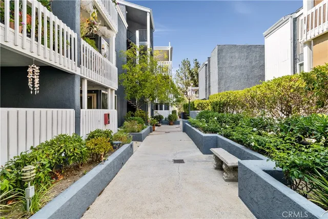 a view of a garden with pathway