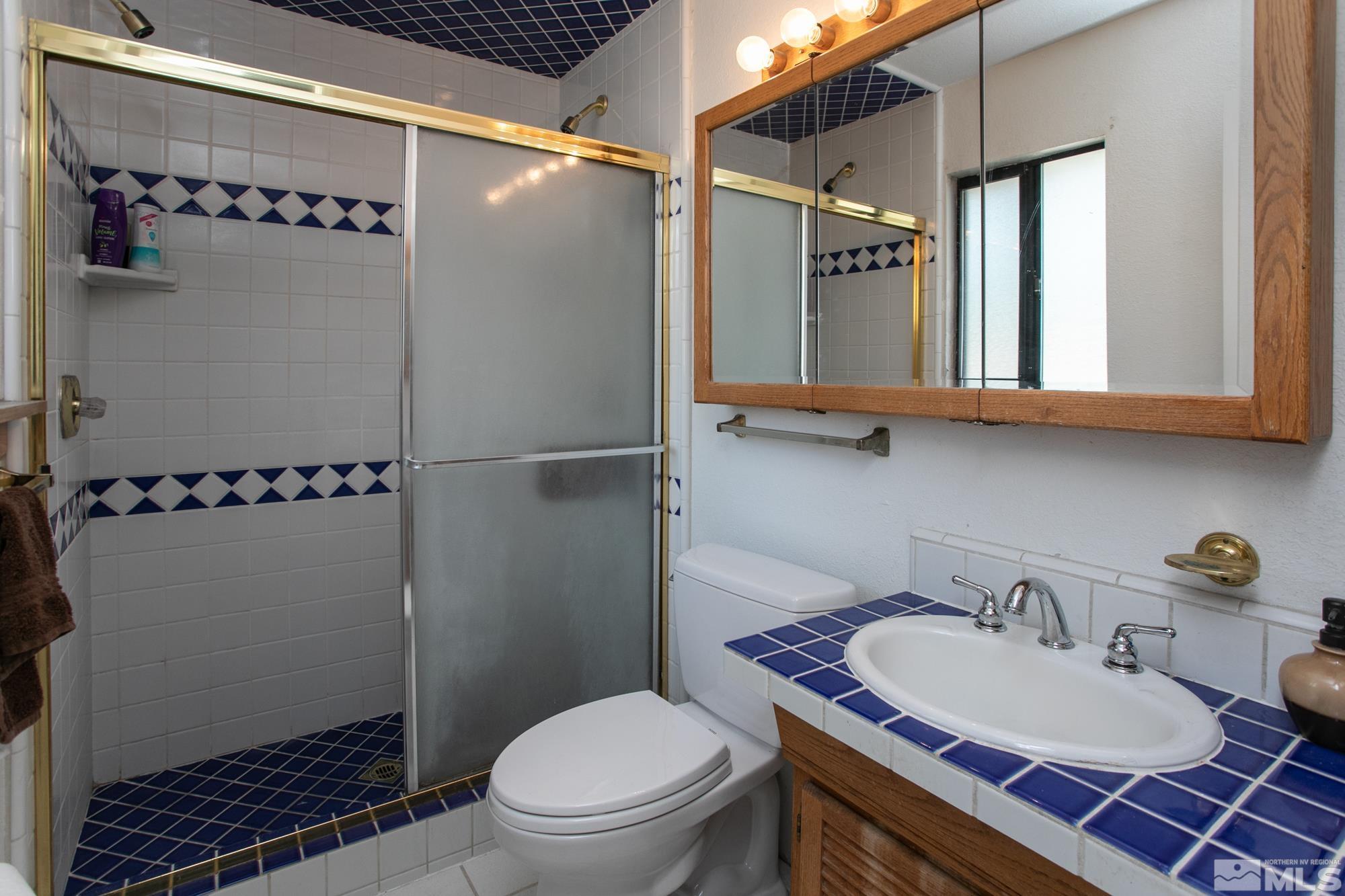 5335 Seville Court Reno, NV 89523 - Photo 23 of 31 a bathroom with a sink a toilet a shower and a mirror