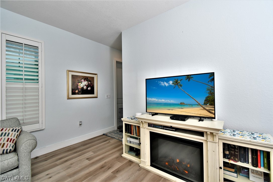 23170 North River Road Alva, FL 33920 - Photo 22 of 50 a living room with furniture flat screen tv and a fireplace