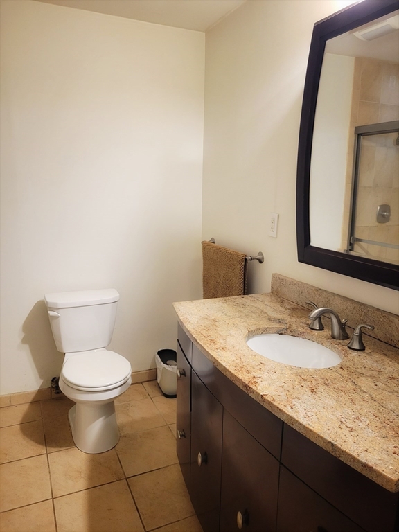 1029 Pleasant Street, Unit 20 Worcester, MA 01602 - Photo 7 of 16 a bathroom with a granite countertop sink and a mirror