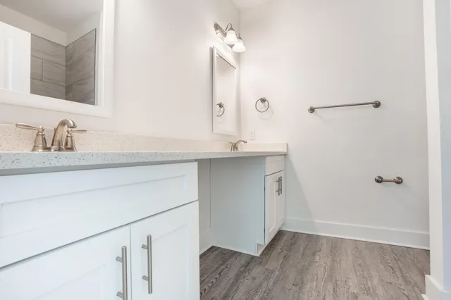 a bathroom with a bathtub