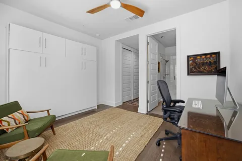 a workspace with a couch