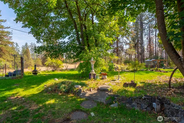 a view of backyard with swimming pool