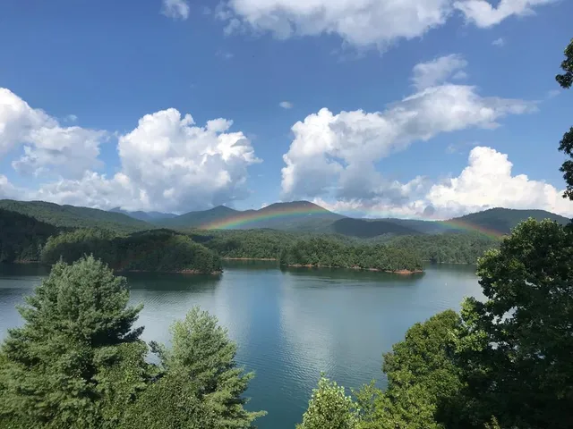 an aerial view of residential houses with outdoor space and lake view
