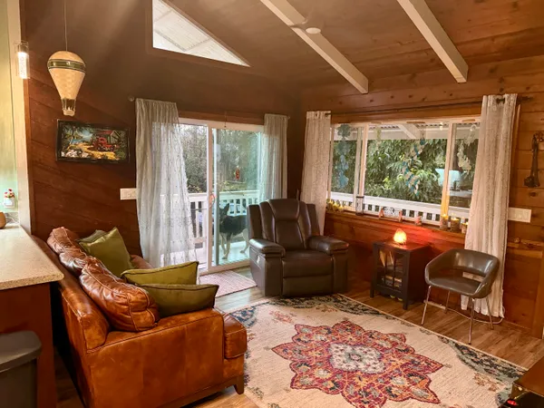 a living room with furniture ceiling fan and a rug