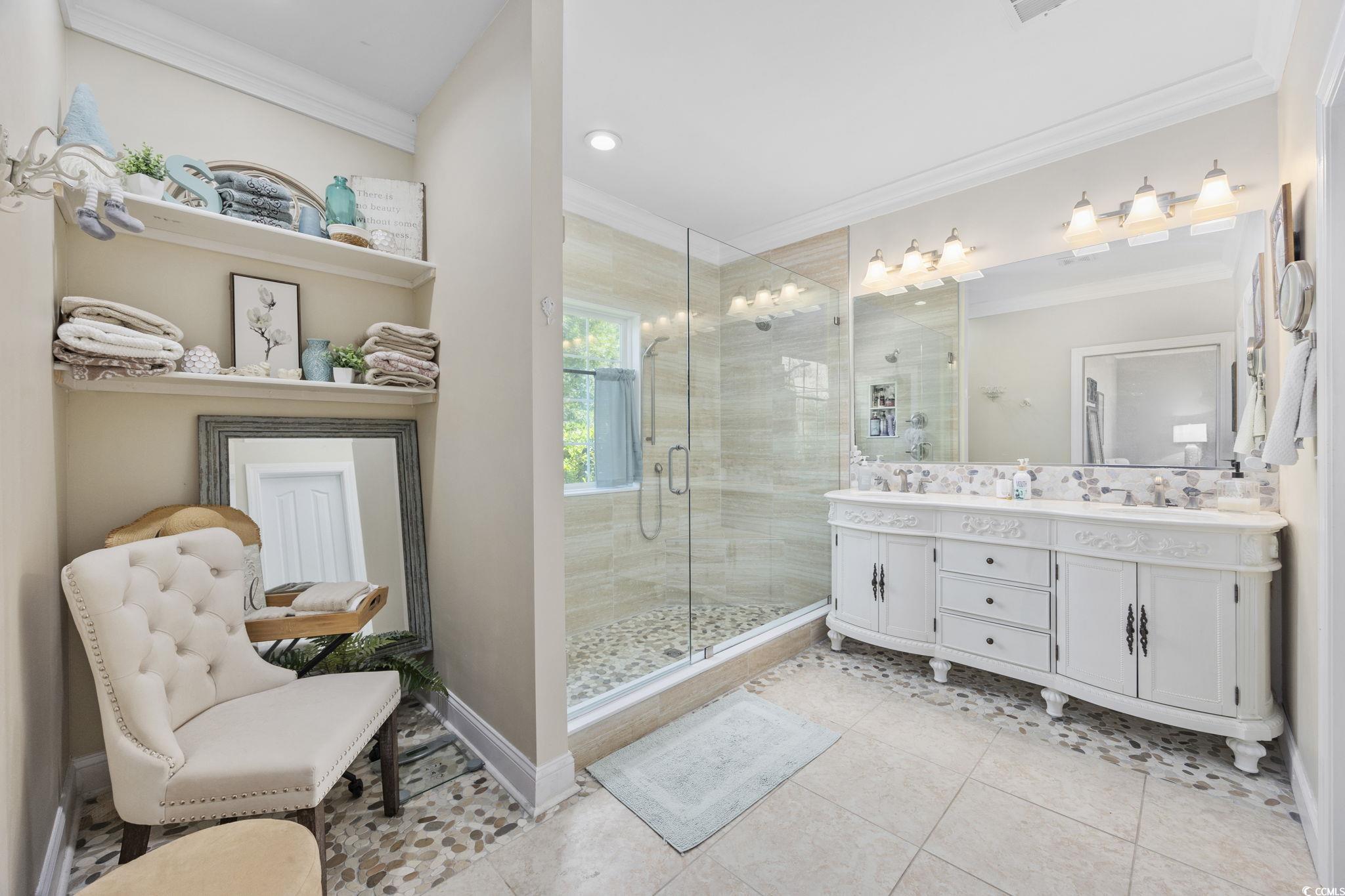 7005 Wellesly Court Murrells Inlet, SC 29576 - Photo 22 of 40 Full bath featuring ornamental molding, double van