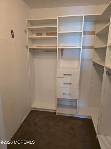 a view of walk in closet with empty racks