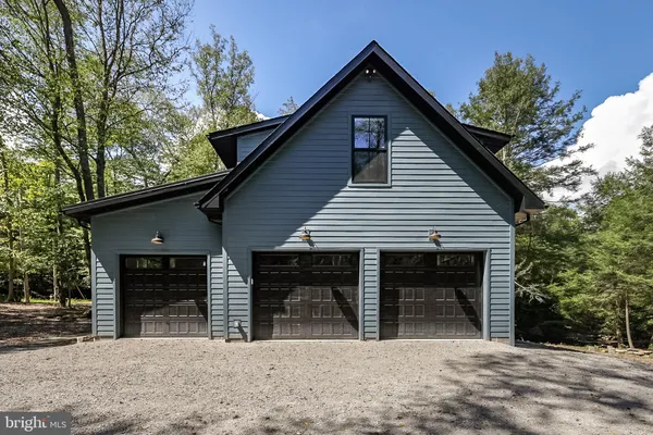 a view of a backyard with large trees