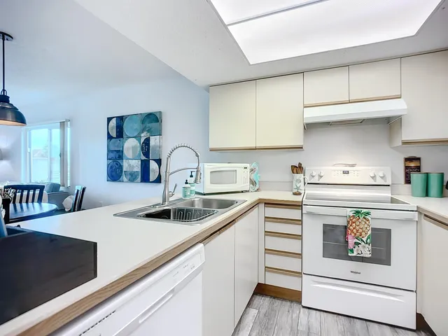 a kitchen with appliances a sink and cabinets