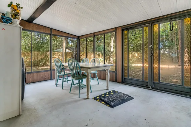 a view of a porch with furniture