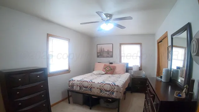 a bedroom with a bed and a dresser