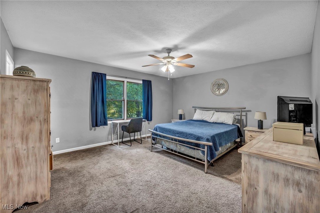 18945 Thorpe Road Chagrin Falls, OH 44023 - Photo 26 of 35 Carpeted bedroom with a ceiling fan and a textured ceiling