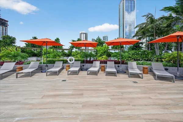 a view of a terrace with seating space