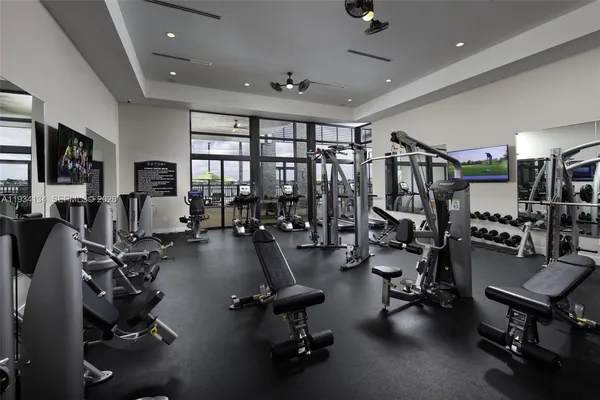 a view of a room with gym equipment