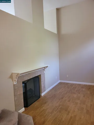 a room with a fireplace