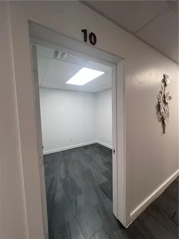 an empty room with a workbench