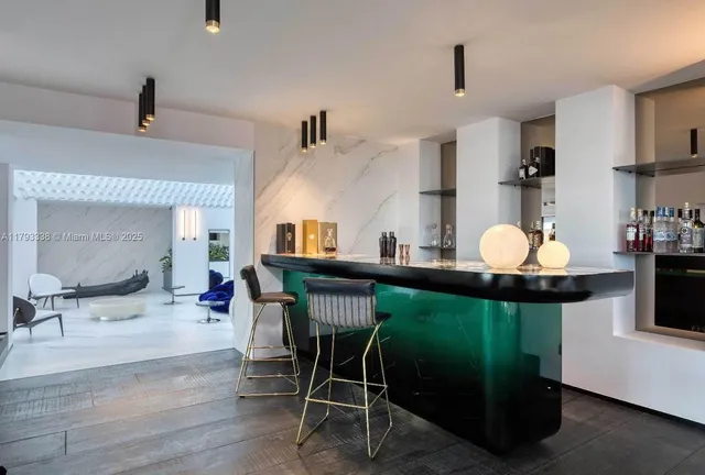 a bathroom with a double vanity sink and mirror