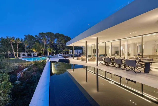 a view of a lake with palm trees