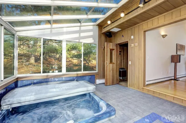 a living room with a large window