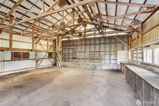 a view of a room with racks on the wall