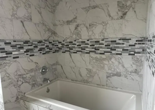a bathroom with a bathtub