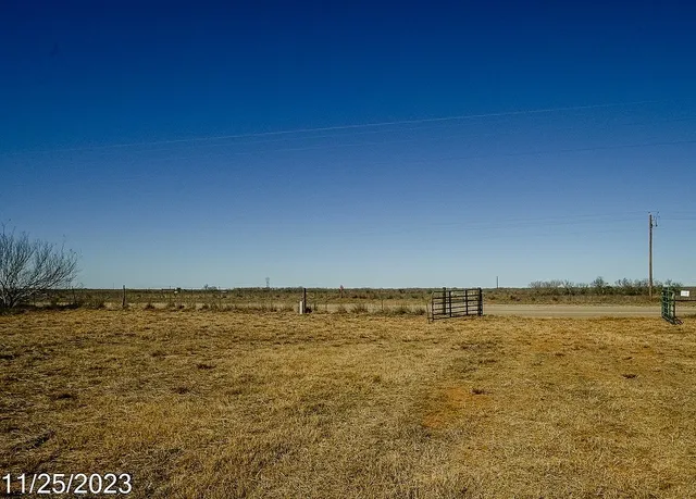 a view of dirt field and trees