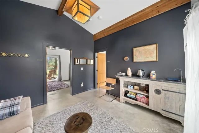 a view of a backyard with plants and palm tree