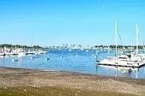 a view of a lake with boats