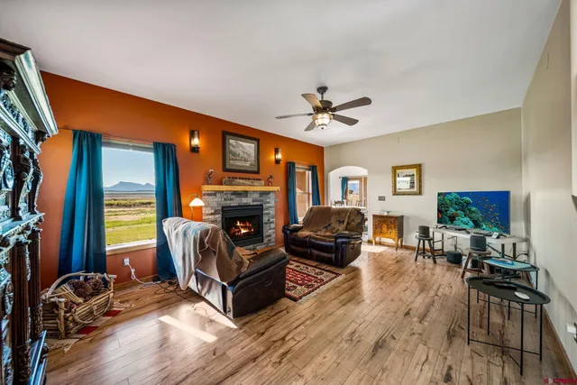 a living room with furniture fireplace and a flat screen tv