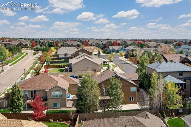 a view of a town with big houses