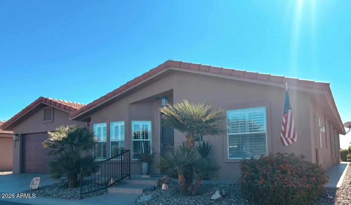 a house that has a palm tree in front of it
