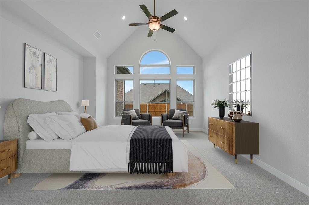 1103 Vista Way Rockwall, TX 75087 - Photo 8 of 26 a living room with furniture a bed and a chandelier