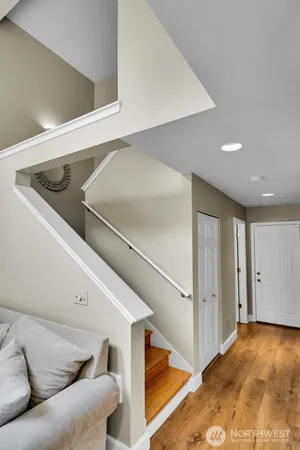 a living room with a ceiling fan