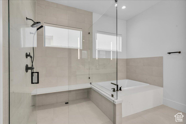 2761 West Lava Hls Road Santa Clara, UT 84765 - Photo 12 of 53 Bathroom featuring a shower stall, a bath, tile patterned floors, and recessed lighting
