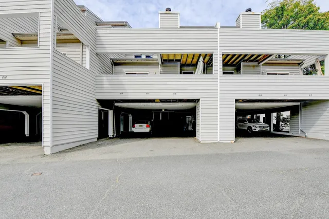 a view of a patio with table and chairs potted plants and large trees