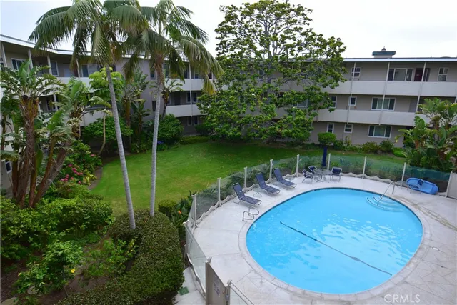 a view of a garden with a bench