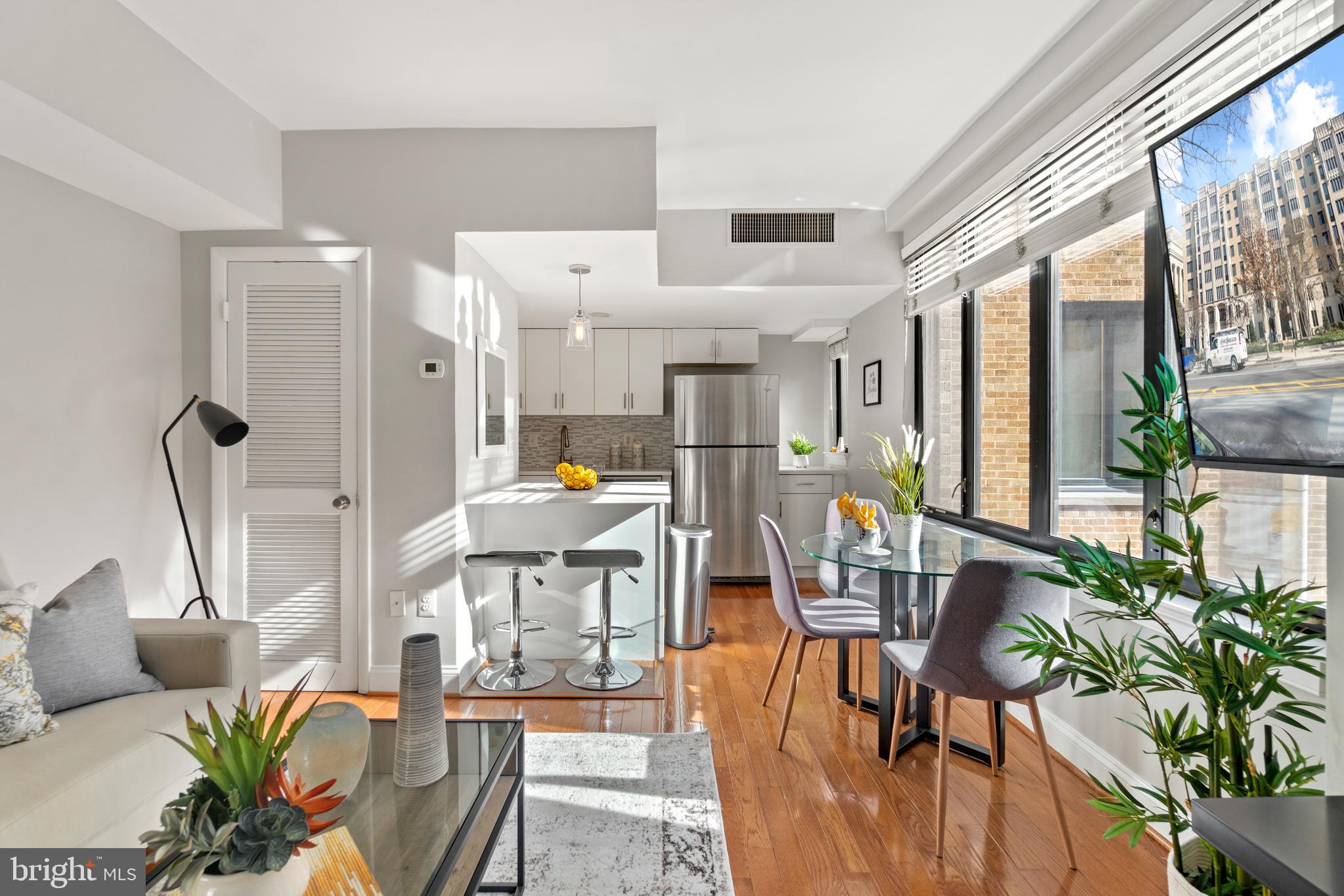1701 16th Street Northwest, Unit 421 Washington, DC 20009 - Photo 6 of 20 a living room with furniture dining table and a potted plant