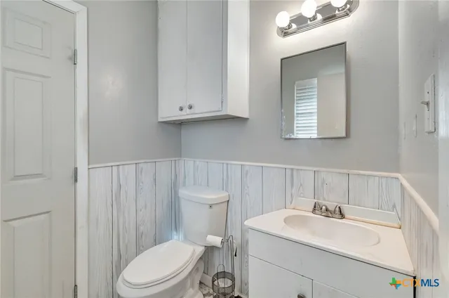 a bathroom with a sink a toilet and vanity