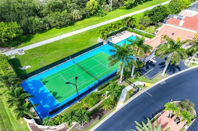 a view of a yard with a bench