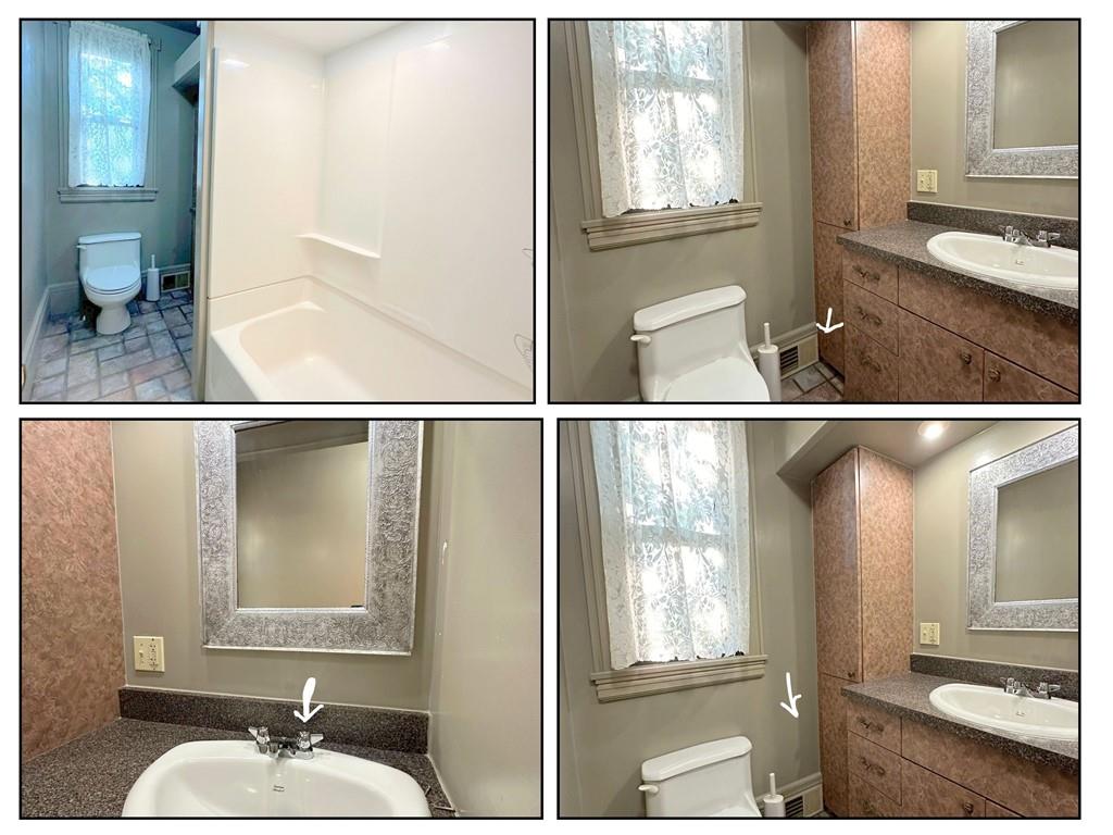 341 Kramer Way Pittsburgh, PA 15211 - Photo 30 of 37 A unique mirror adds character to the space and remains with the home. The window is dressed with fluted framing and rosettes, consistent with the architectural details found throughout the home, ensuring a cohesive design. The fixtures in the bathroom are sturdy and of high quality, further enhancing the room's overall appeal. This Master Bath is a perfect blend of functionality and refined design, making it a pleasant and inviting space.