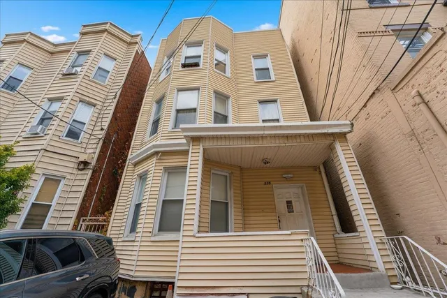 a front view of a multi story building