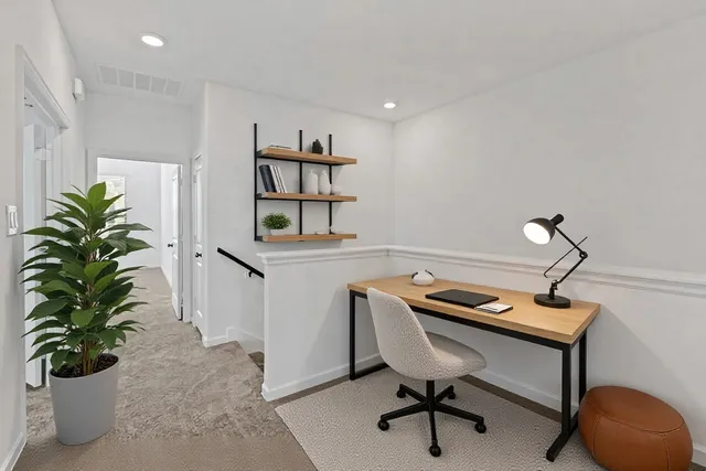 a room with furniture and a potted plant